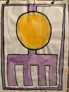 Abstract 2: Purple and Yellow, 1967 Watercolor on Paper, Signed