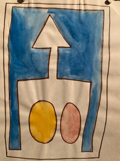 Abstract 4 Pink Blue and Yellow Watercolor, Signed, 1967, 8.25x11