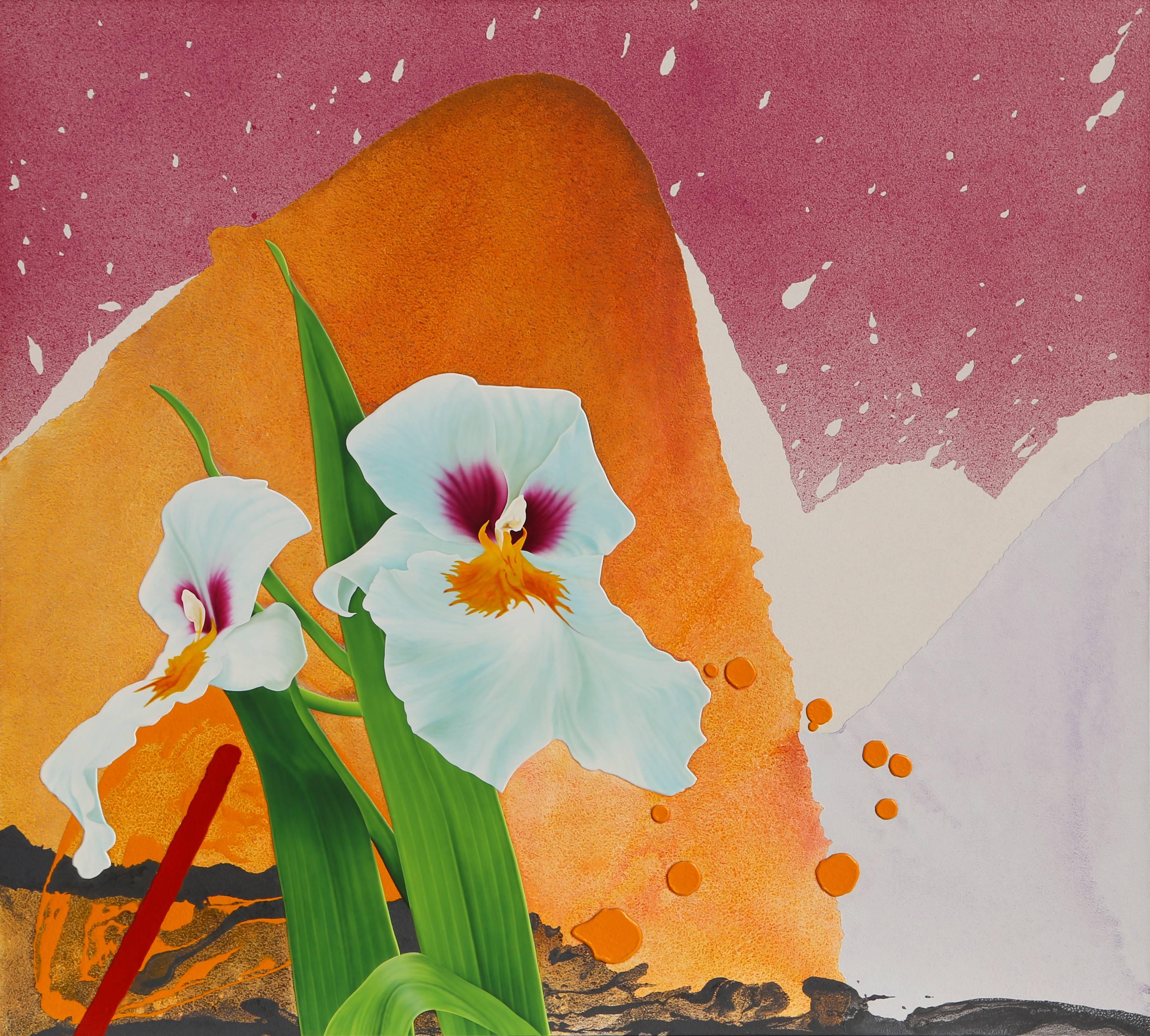 Weiße weiße Irisen, großes Gemälde von Michael Knigin