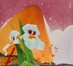 Retro White Irises, Large Painting by Michael Knigin