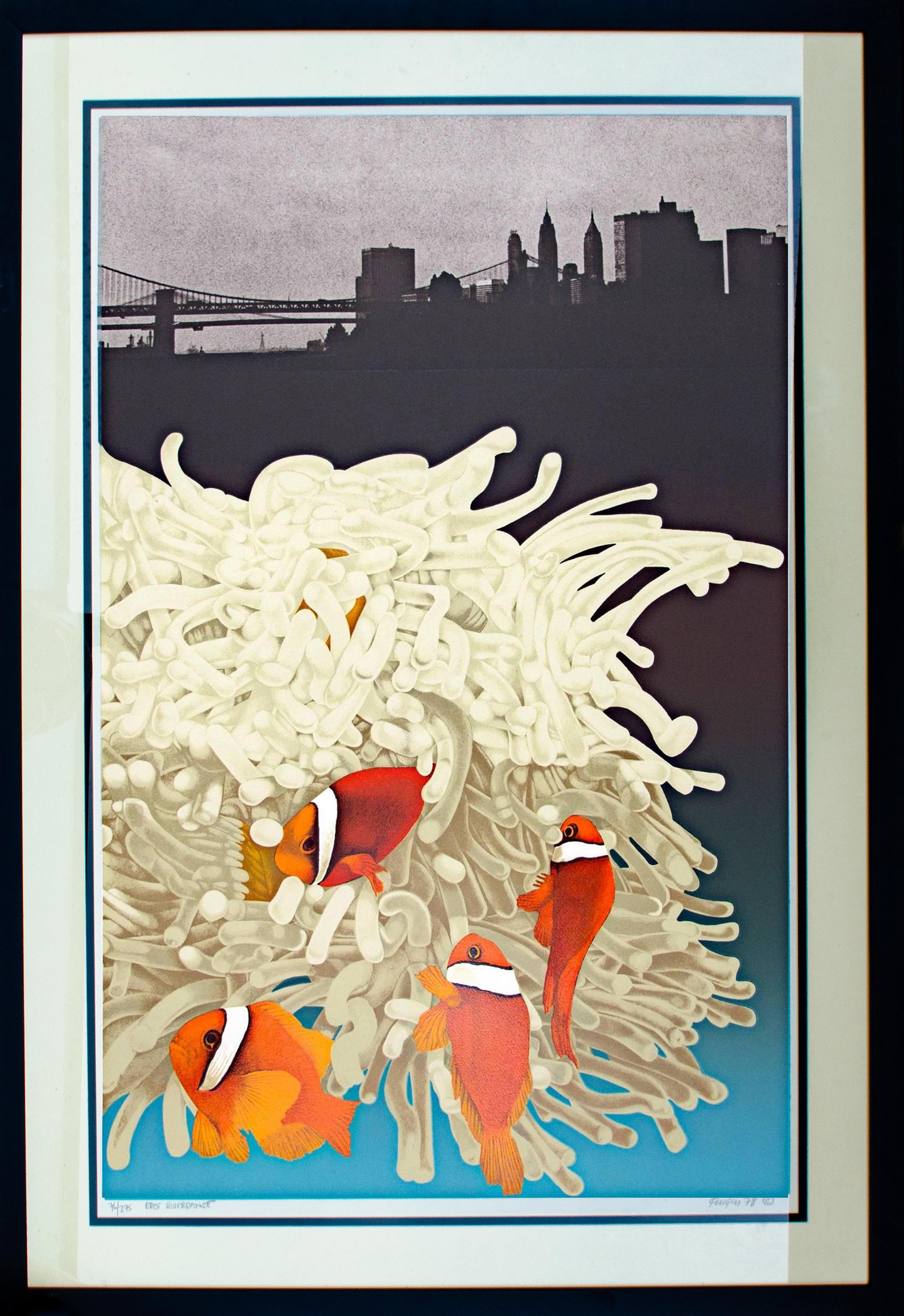 Michael Knigin (American, b. 1942)
East Riverdance, 1978
Lithograph (?)
Sight: 33 x 21 1/2 in. (image)
Framed: 41 1/8 x 29 x 3/4 in.
Signed, titled, dated, and numbered bottom
Edition 76/275

Michael Knigin attended and graduated from Tyler School