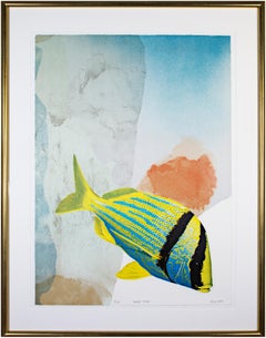 "Boldest Flyer, " litografía original firmada realista abstracto pez tranquilo meloso