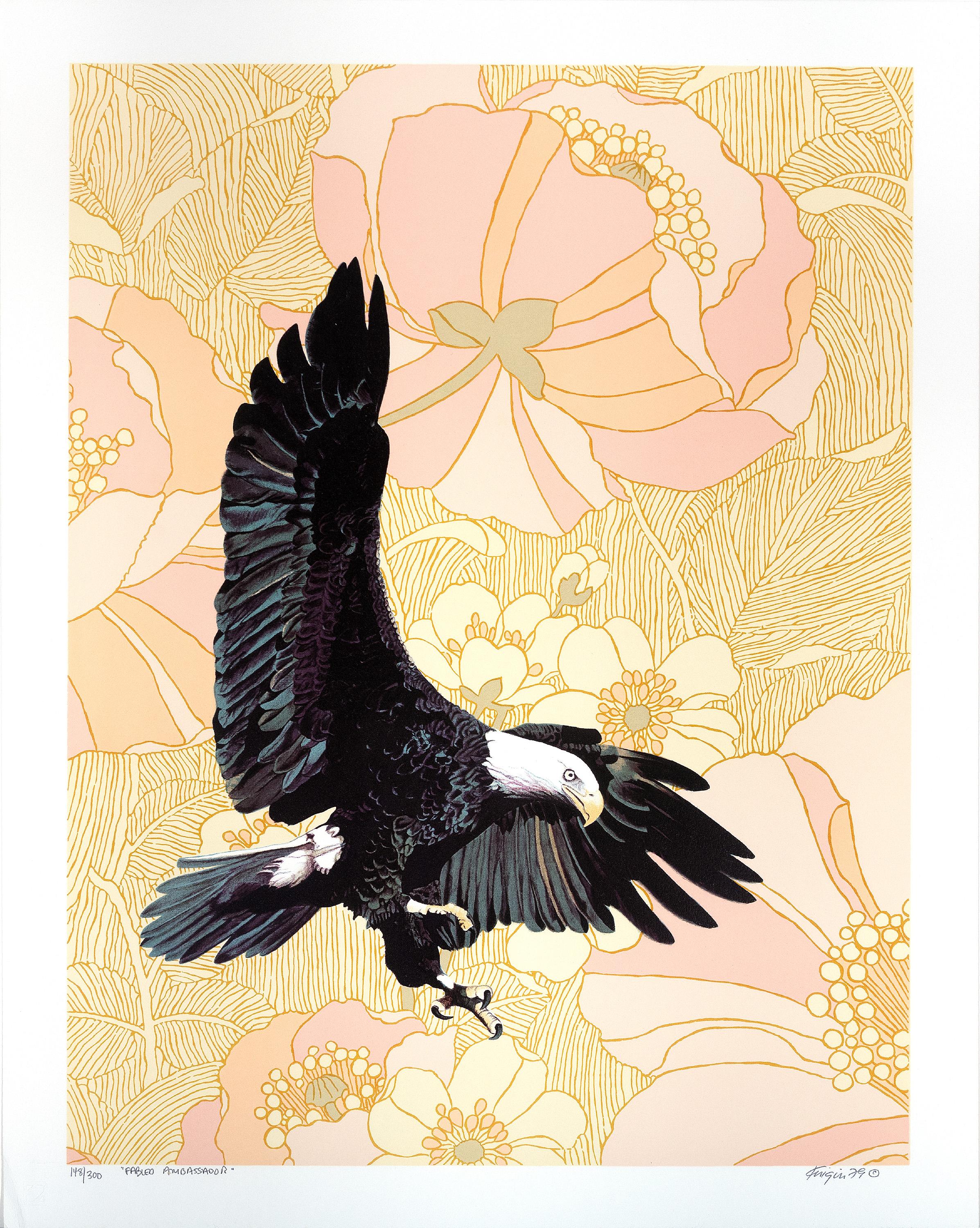 Michael Knigin Animal Print - "Fabled Ambassador (Bird Suite) " original lithograph bold bald eagle pop signed
