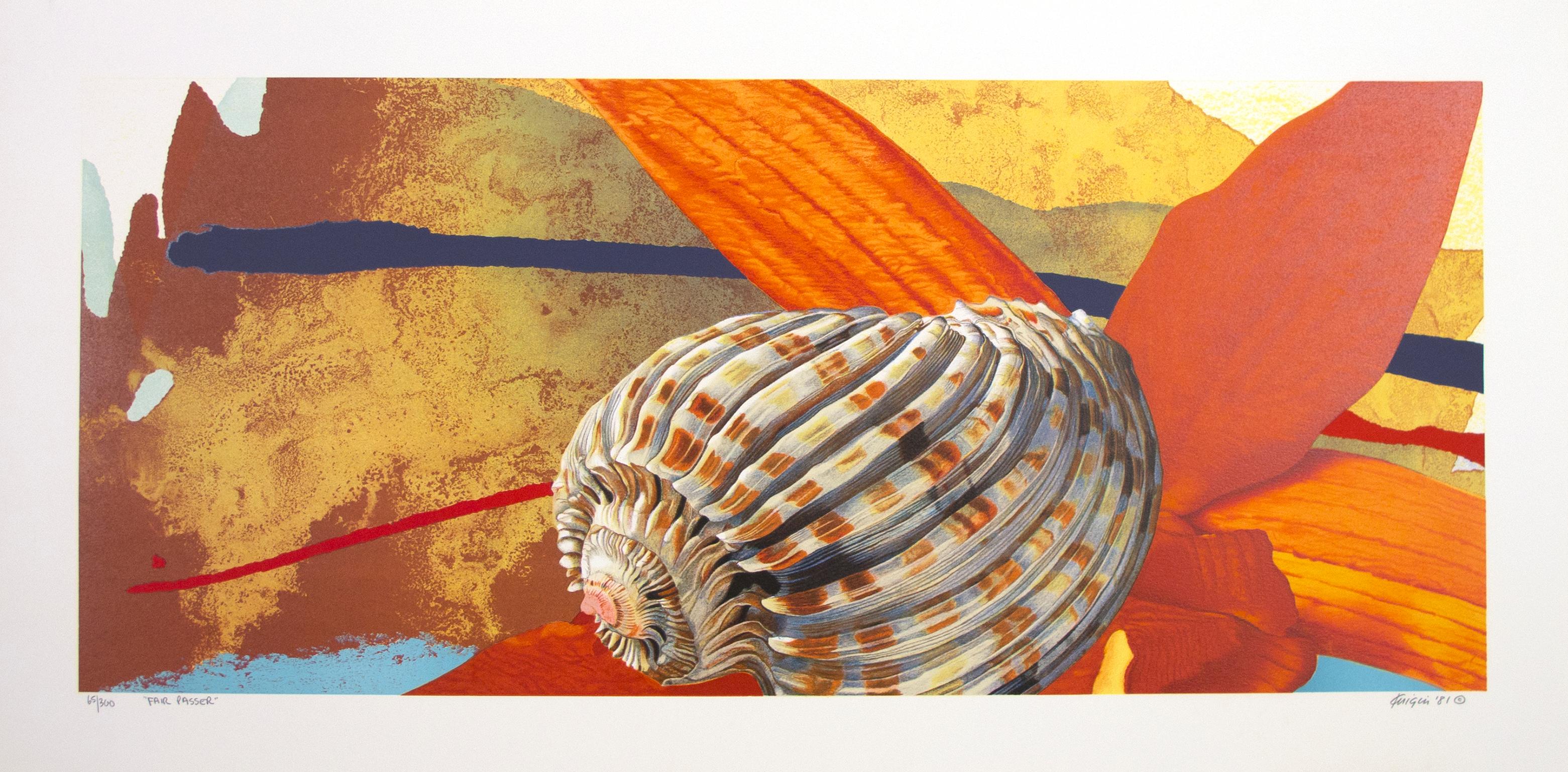 "Fair Passer" pop art original lithograph signed abstract ocean seashell bright - Print by Michael Knigin