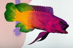 "Final Spring" lithograph bright abstract vibrant fish signed by Michael Knigin