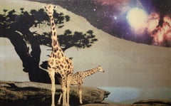 Giraffe in Space, Pop Art Chromogenic Print on Canvas by Michael Knigin