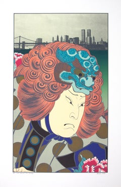"Lion Dancer After Hirosada" original lithograph signed pop art japanese figure