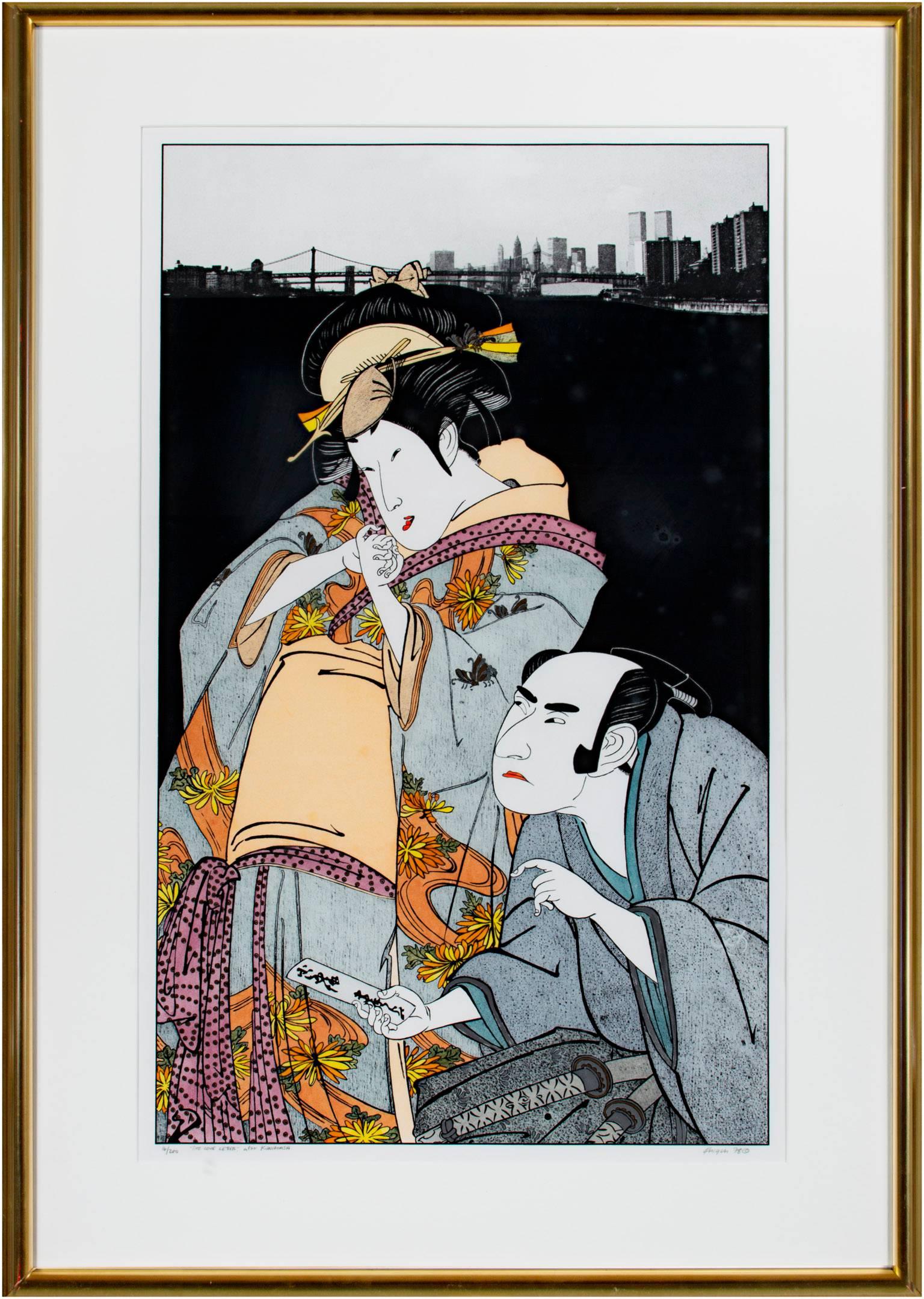 « Love Letter, After Kunimasa », lithographie originale signée romantique pop art joli - Print de Michael Knigin