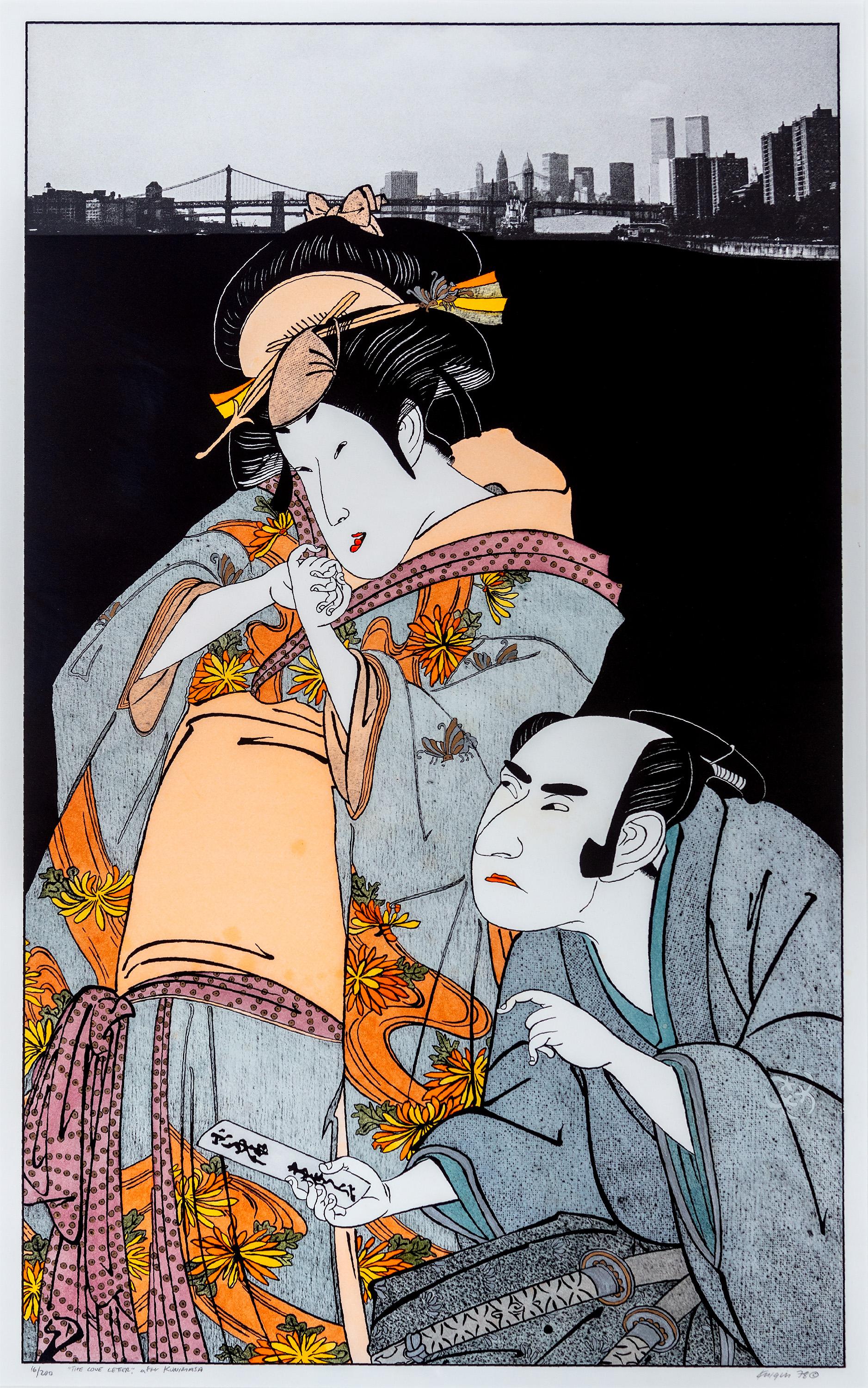 « Love Letter, After Kunimasa », lithographie originale signée romantique pop art joli - Contemporain Print par Michael Knigin