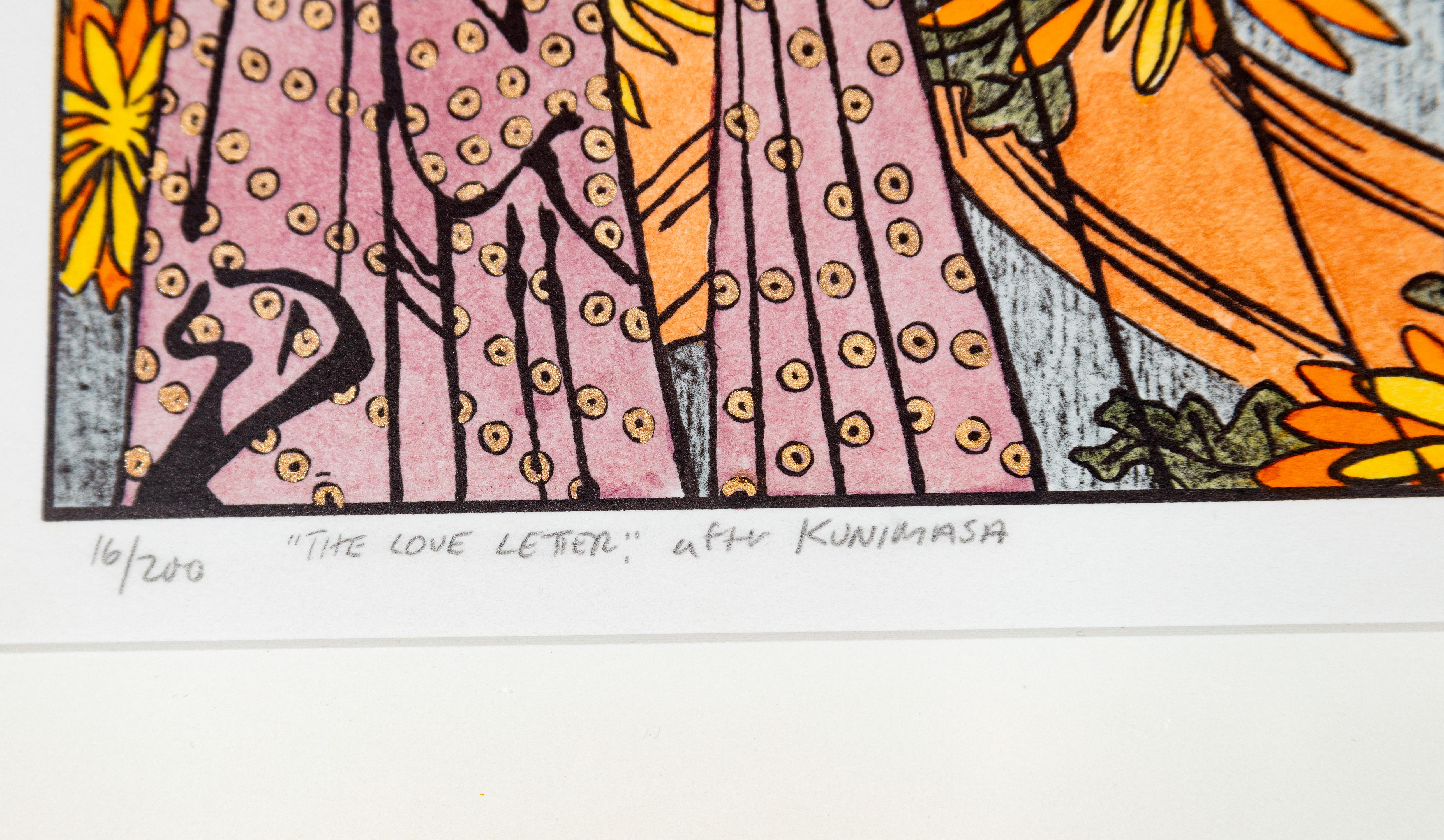 « Love Letter, After Kunimasa », lithographie originale signée romantique pop art joli en vente 2