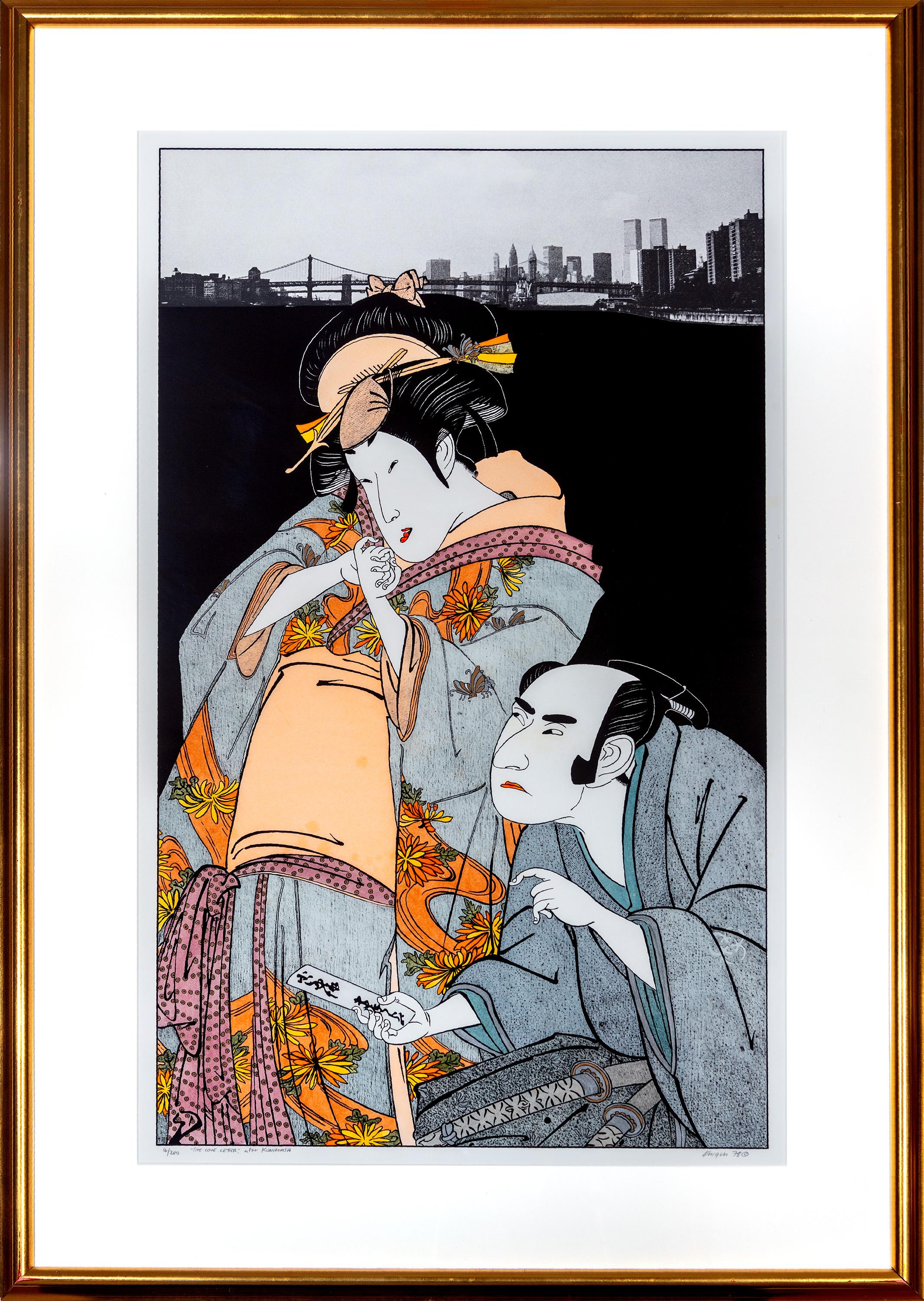 Portrait Print Michael Knigin - « Love Letter, After Kunimasa », lithographie originale signée romantique pop art joli