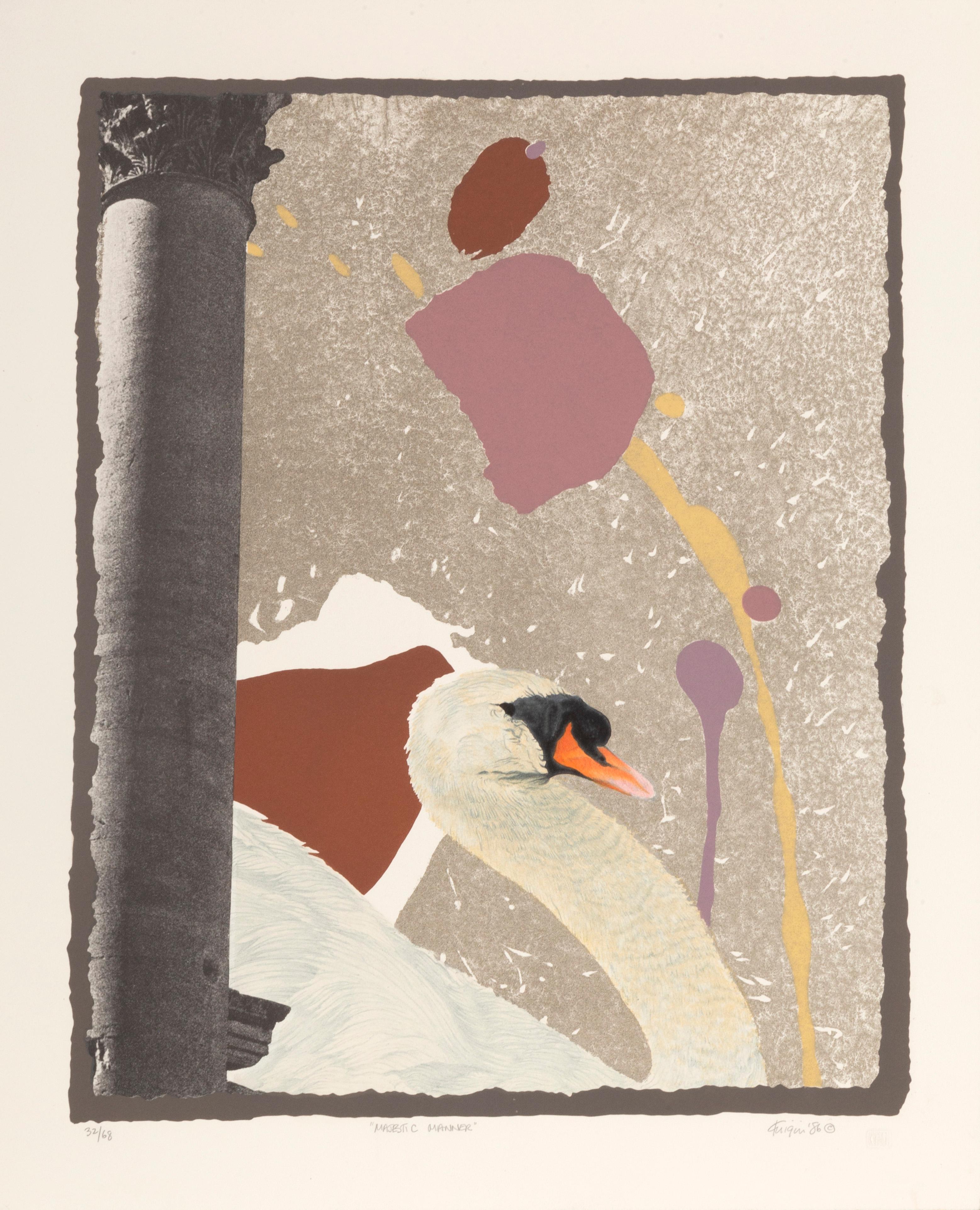 Artistics : Michael Knigin, Américain (1942 - 2011)
Titre : Majestic Manner
Année : 1986
Support : Sérigraphie, signée, numérotée, datée et titrée au crayon
Edition : 32/68
Taille de l'image : 20.25 x 16 pouces
Taille : 24 x 19 in. (60.96 x 48.26 cm)