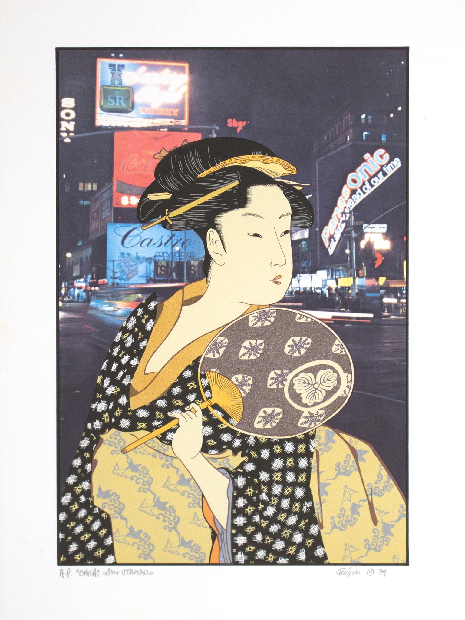 "Ohisai After Utamaro," original color lithograph by Michael Knigin