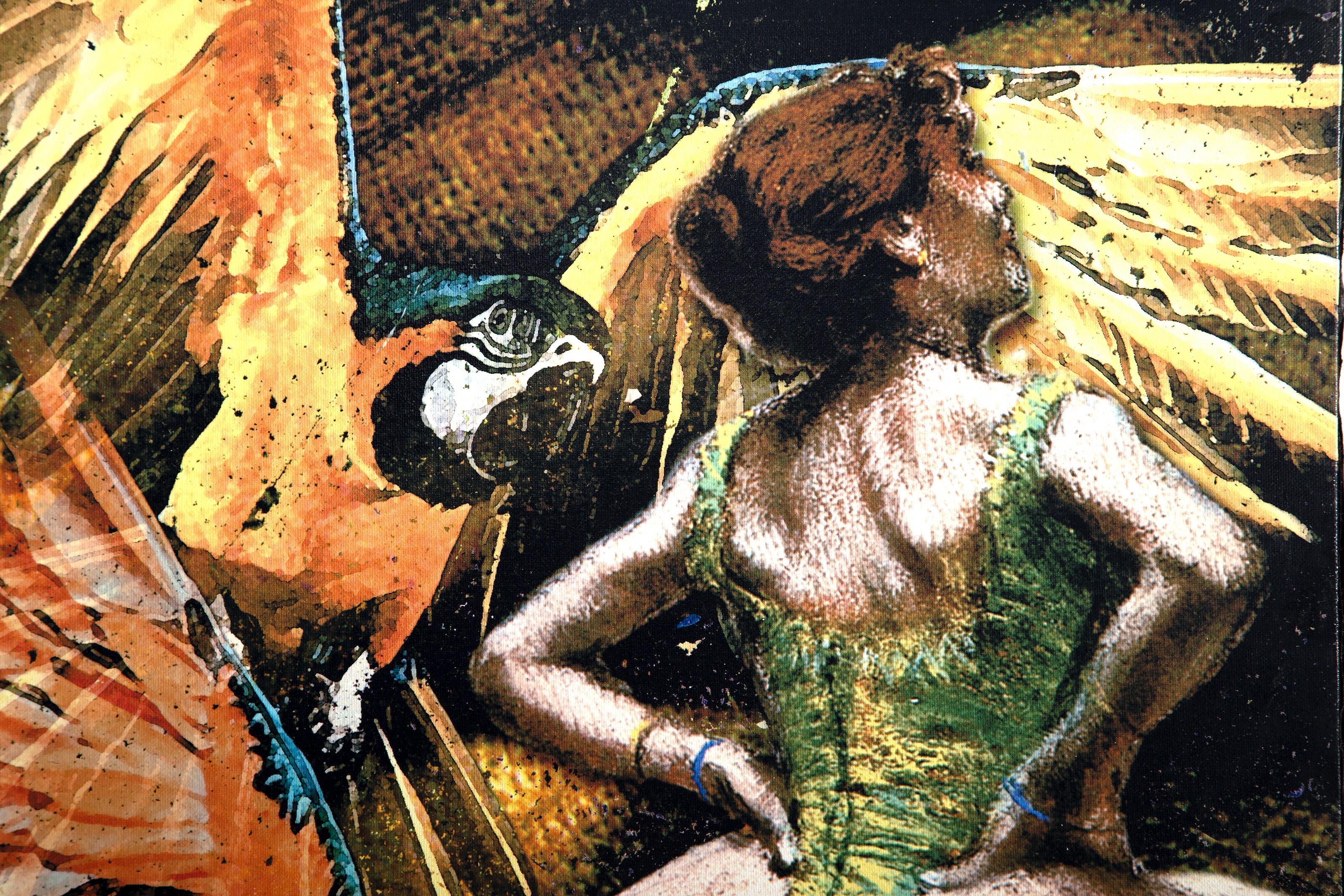 Parrots & Ballet Dancer, Pop Art Chromogenic Print on Canvas by Michael Knigin For Sale 1