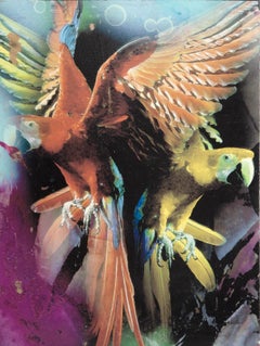 Parrots in Flight, Modern Chromogenic Print on Canvas by Michael Knigin