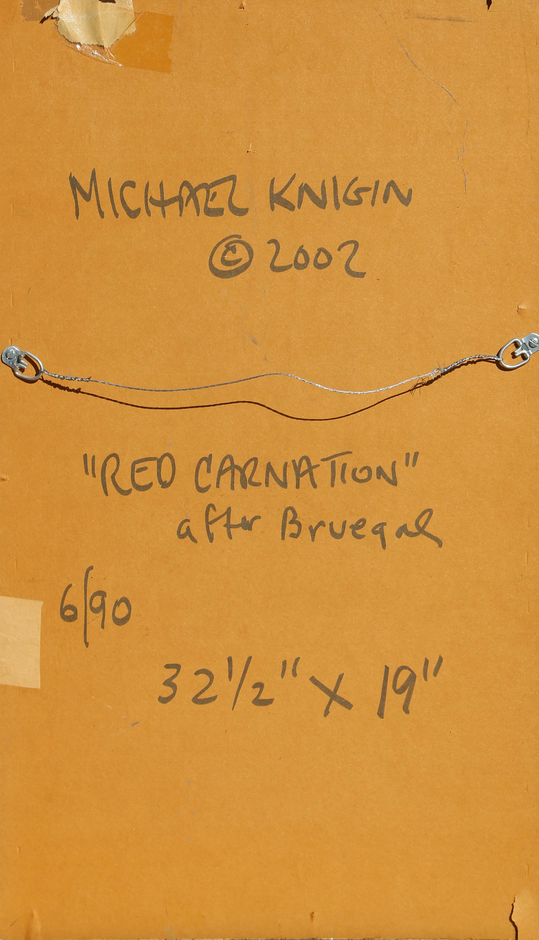 Red Carnation after Brueghel, Mixed Media and Digital Print by Michael Knigin For Sale 2