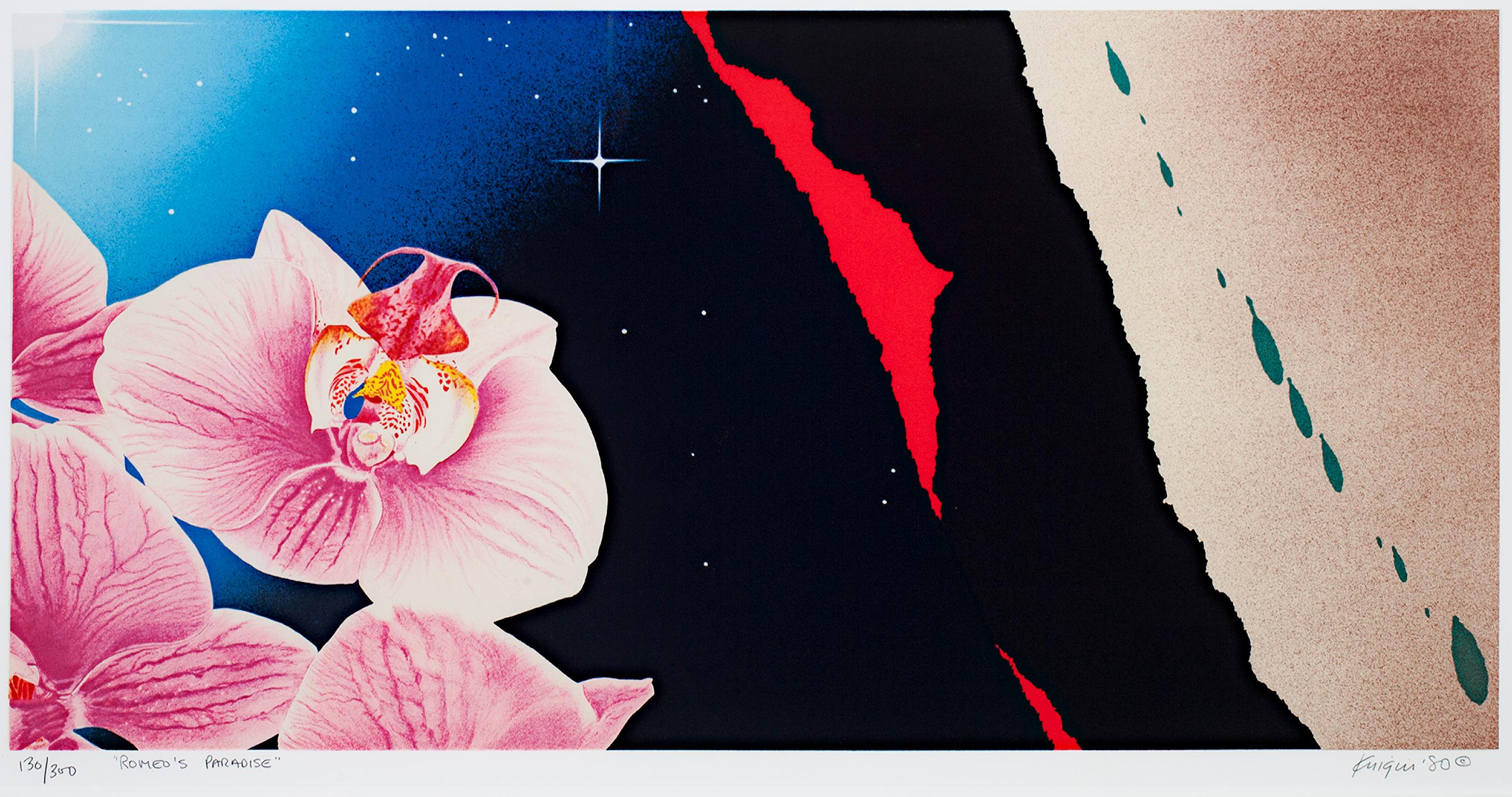 Lithographie originale signée Pop Art Floral Abstract Galaxy Space Celestial Bright - Print de Michael Knigin