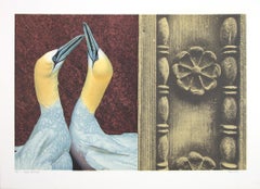 „Royal Applause“, Original-Lithographie, signierte abstrakte, kühne realistische Vögel