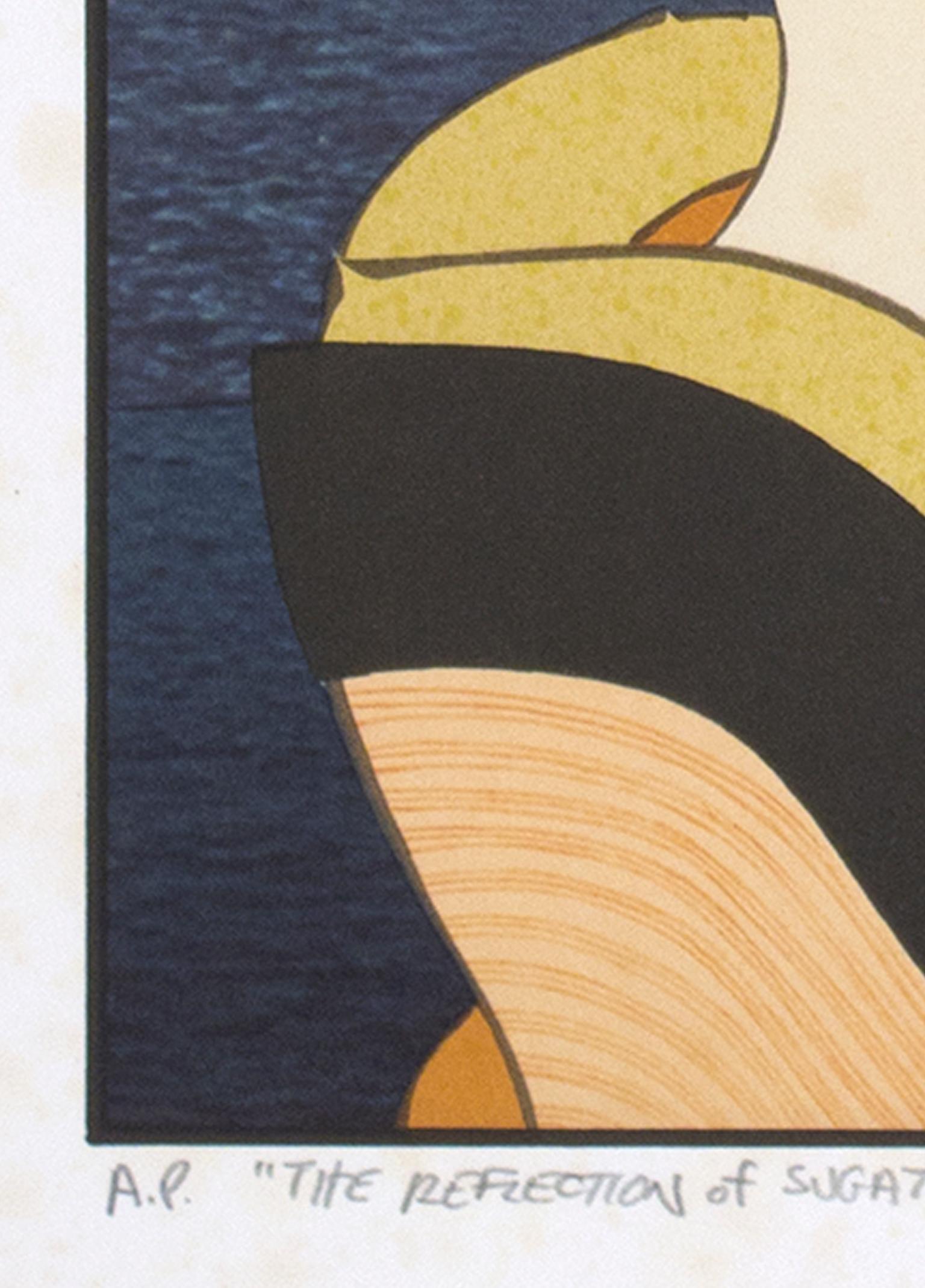 « The Reflection of Sugatami After Utamaro » (La réflexion de Sugatami d'après Utamaro), lithographie en couleur de Michael Knigin en vente 2