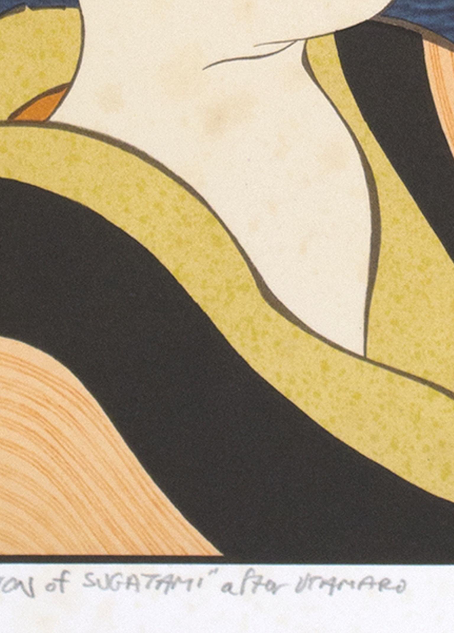 « The Reflection of Sugatami After Utamaro » (La réflexion de Sugatami d'après Utamaro), lithographie en couleur de Michael Knigin en vente 3