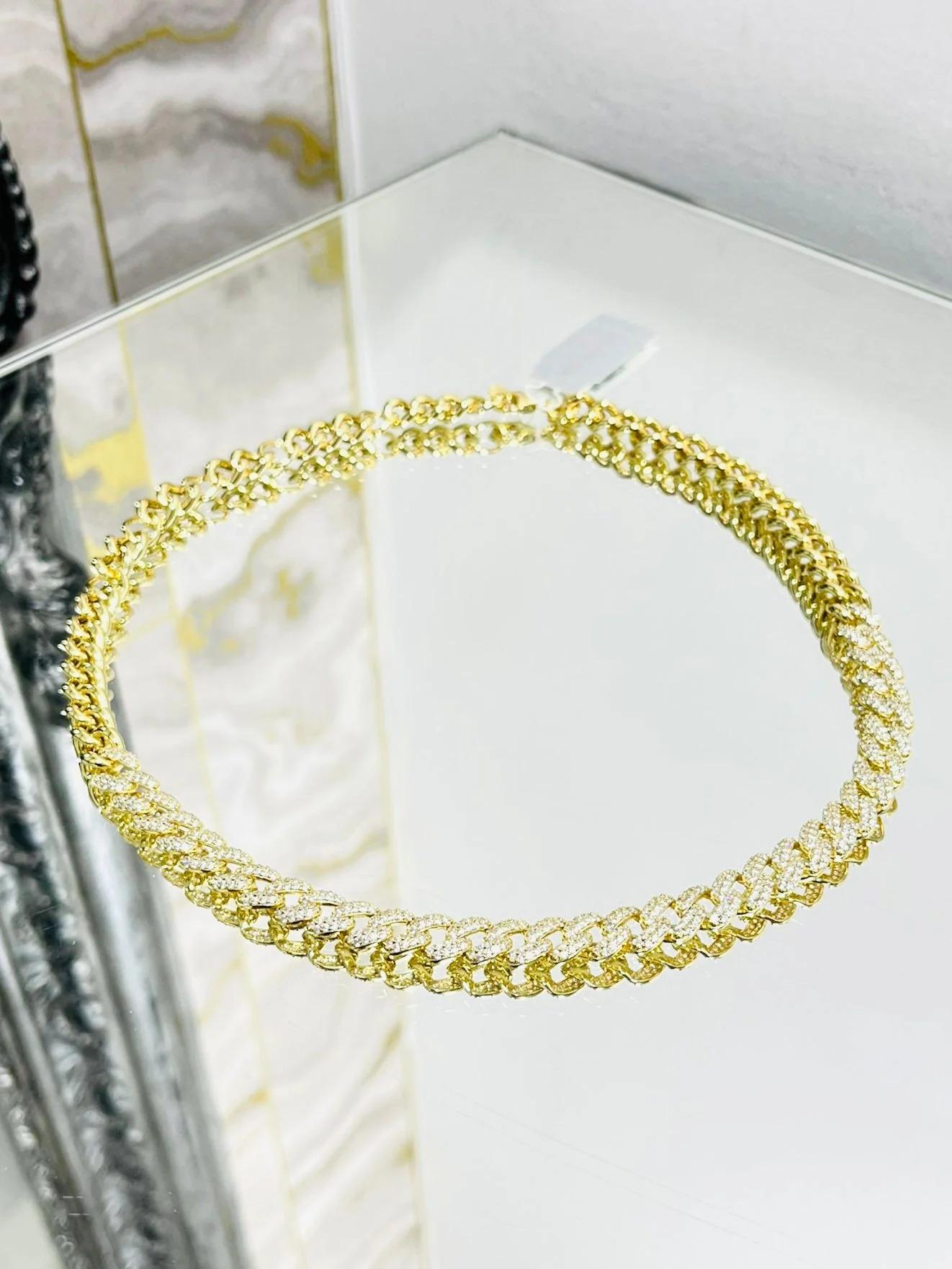 Modern Michael Kors 14k Gold Plated, Sterling Silver & Crystal Chain Link Necklace For Sale