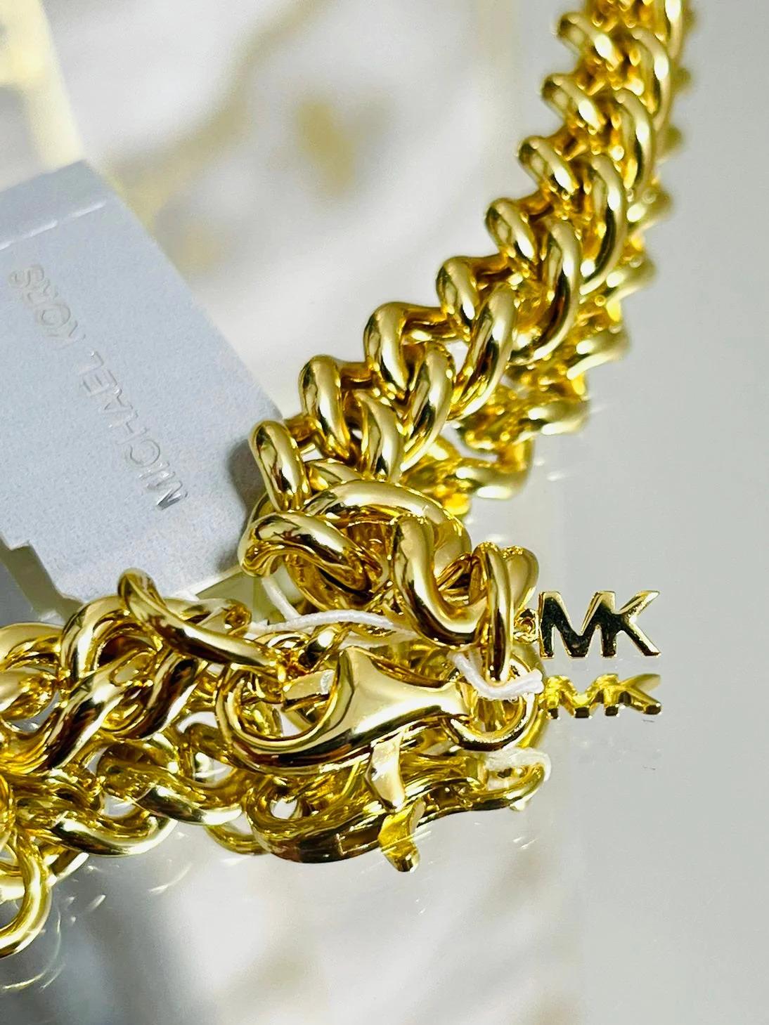 Michael Kors, collier à maillons en plaqué or 14 carats, argent sterling et cristal en vente 3