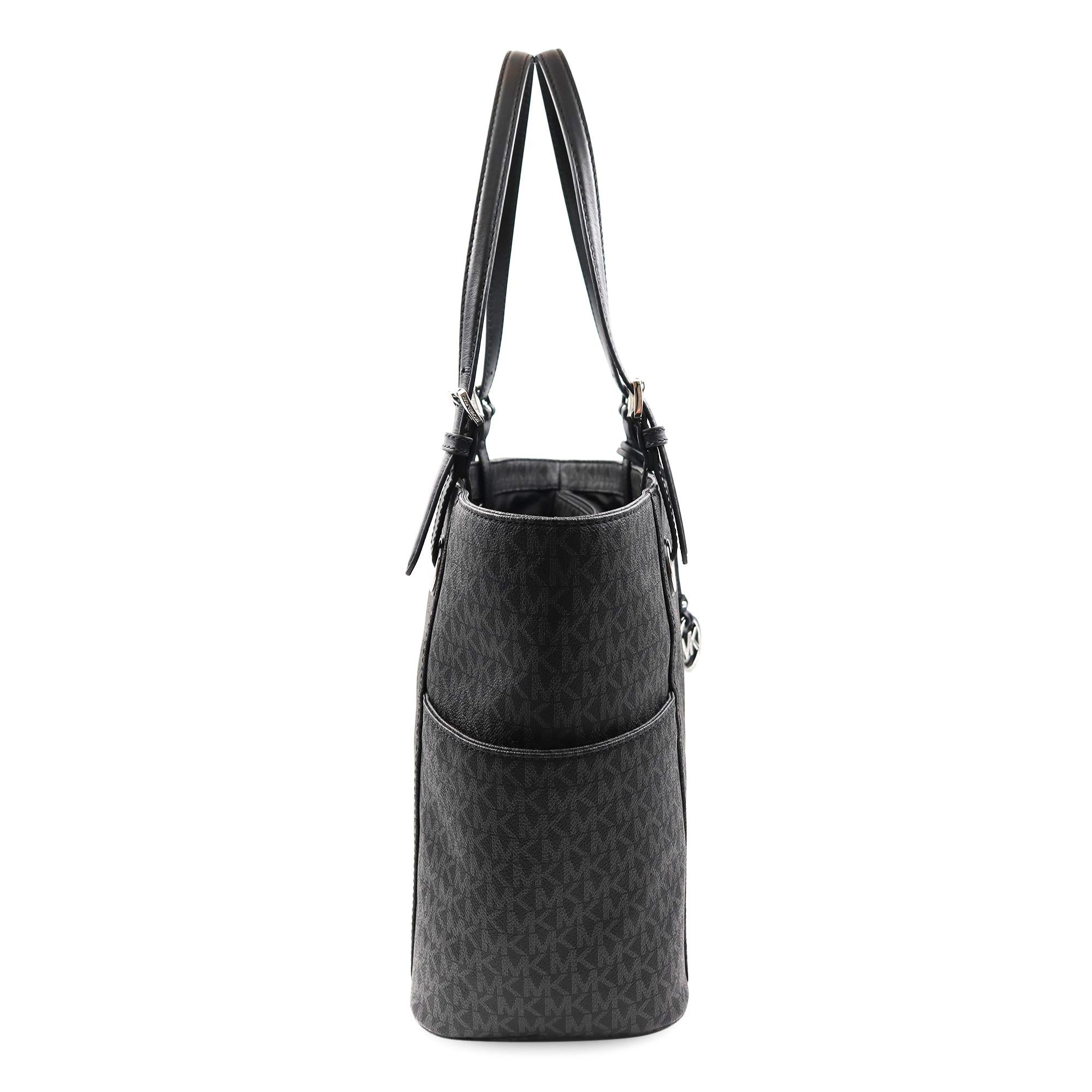 Women's Michael Kors 30S7STTT3V Jet Set EW Signature Logo Tote Black Womens Bag