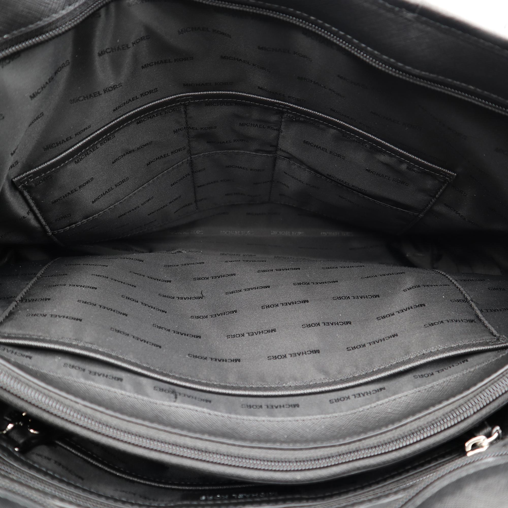 Black Michael Kors 30T6SJ8T2L Jet Set Travel Chain Saffiano Leather Tote Womens Bag