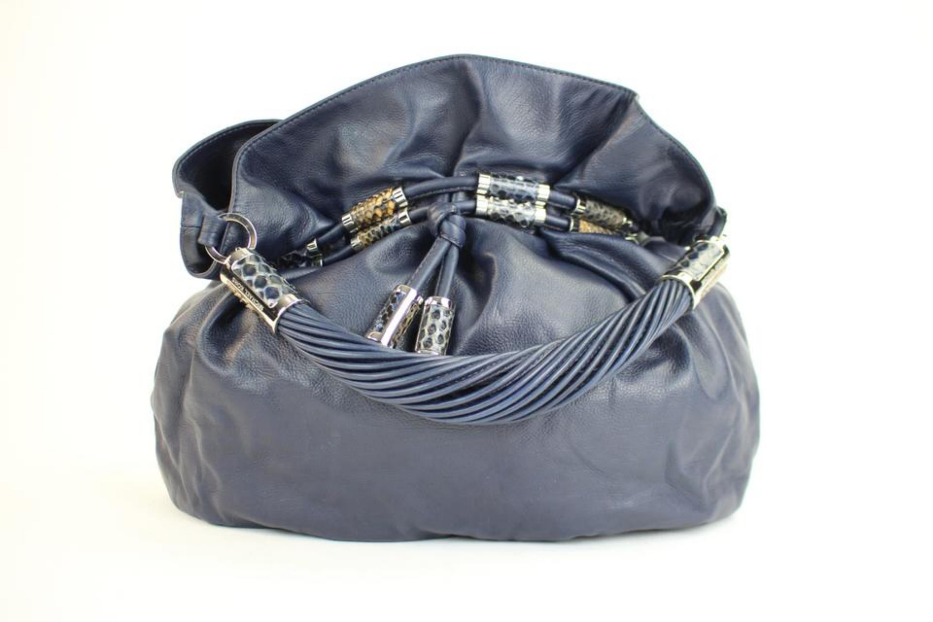 Gray Michael Kors 37mka2617 Blue Leather Hobo Bag For Sale