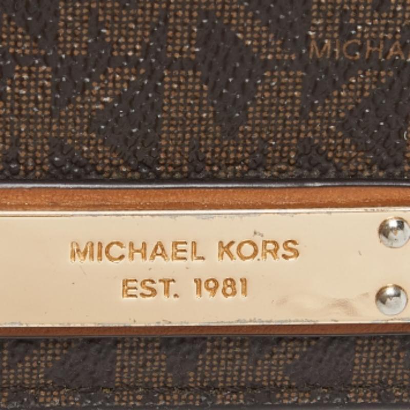 Tarjetero Michael Kors en lona revestida y piel beige/marrón Signature en venta 3
