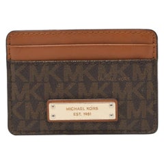 Tarjetero Michael Kors en lona revestida y piel beige/marrón Signature