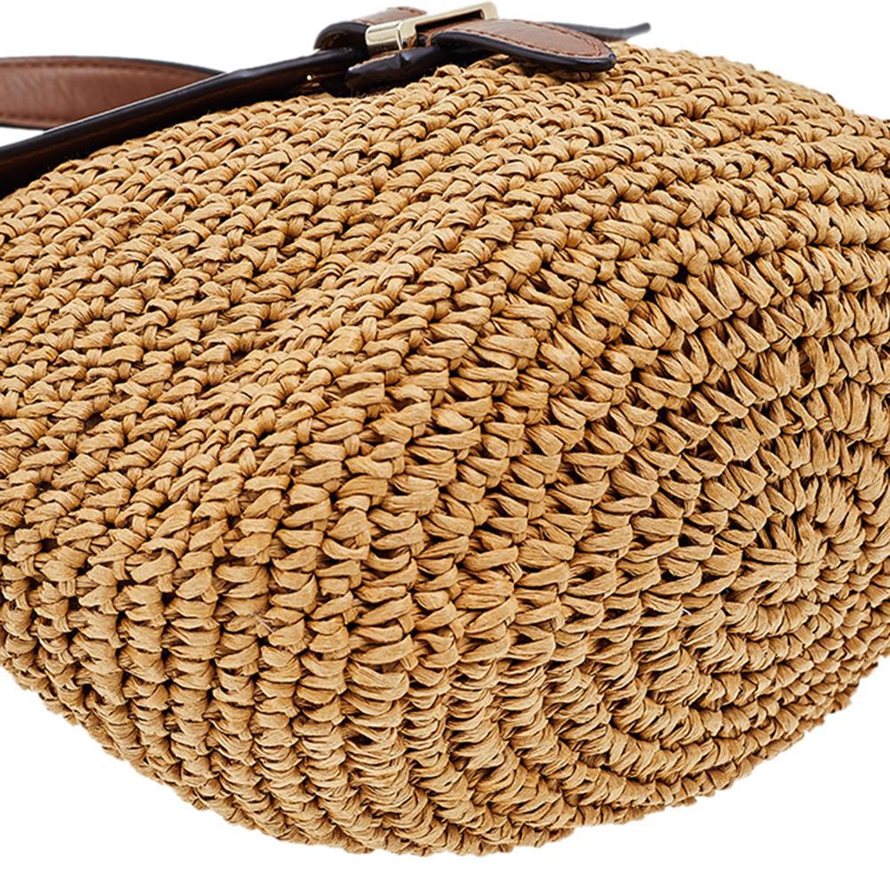 Michael Kors Medium Naomi Umhängetasche aus gewebtem Stroh und Leder in Beige/Braun 6