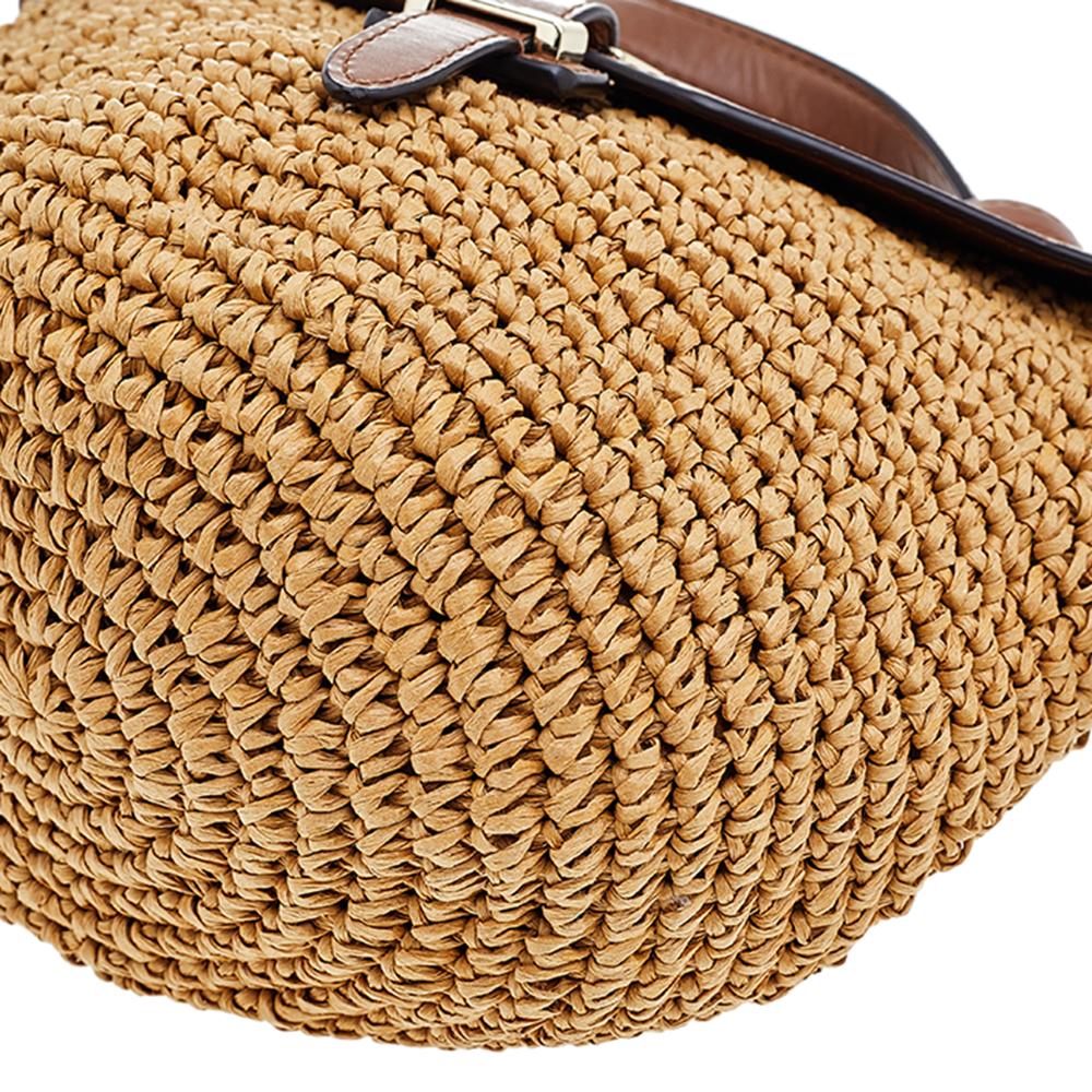 Michael Kors Medium Naomi Umhängetasche aus gewebtem Stroh und Leder in Beige/Braun 7