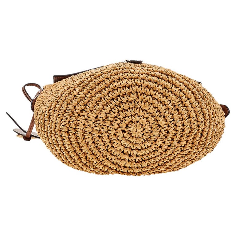 Michael Kors Beige/Brown Woven Straw And Leather Medium Naomi Shoulder