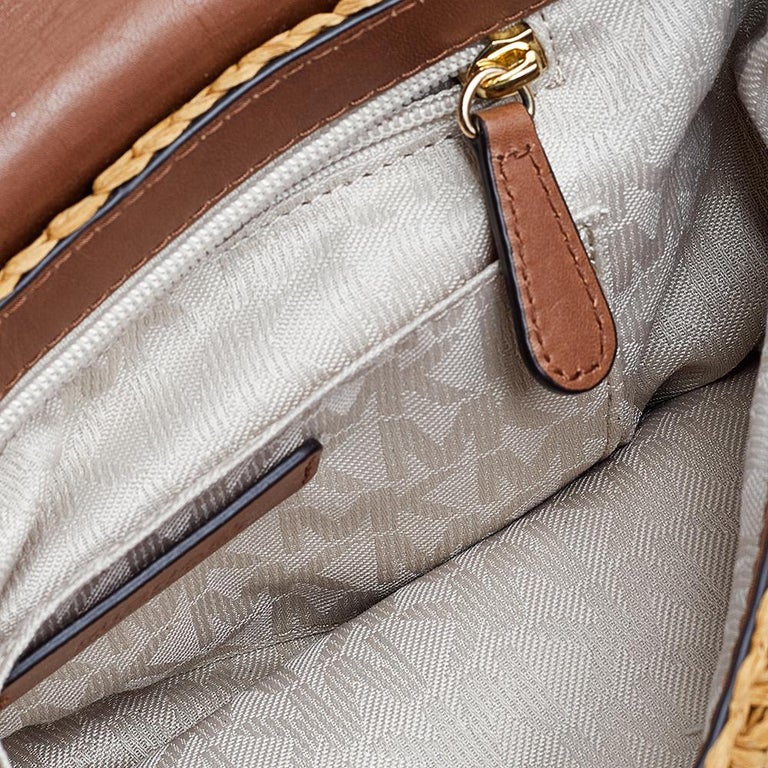 Michael Kors Beige/Brown Woven Straw And Leather Medium Naomi Shoulder