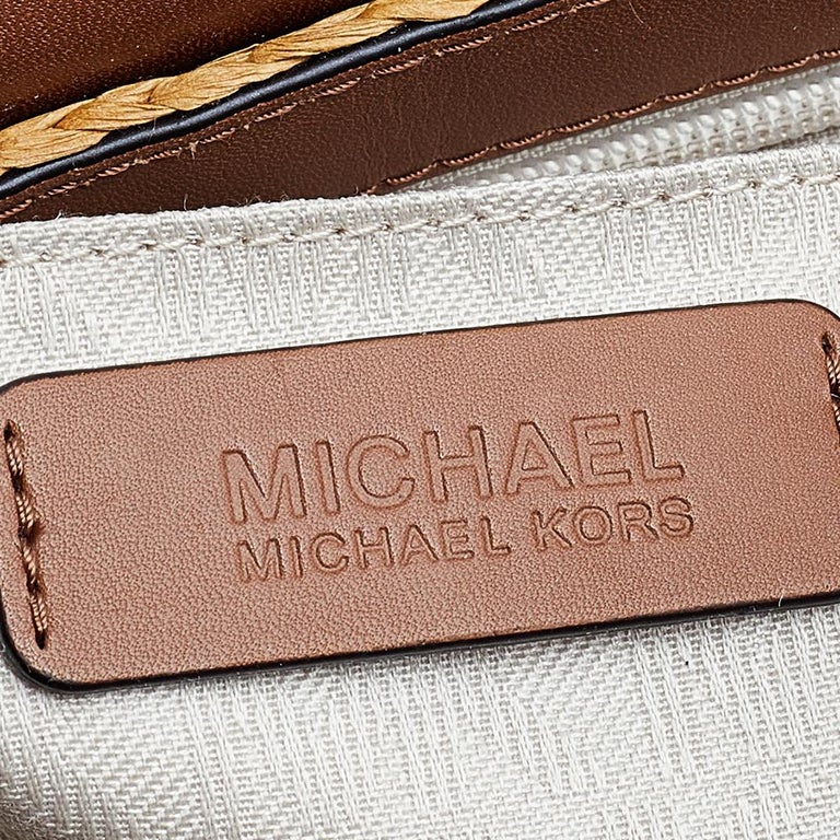 Michael Kors Beige/Brown Woven Straw And Leather Medium Naomi Shoulder