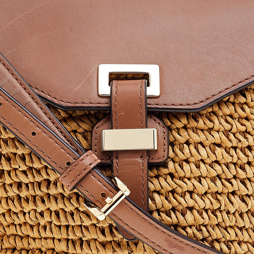 Michael Kors Medium Naomi Umhängetasche aus gewebtem Stroh und Leder in Beige/Braun 5