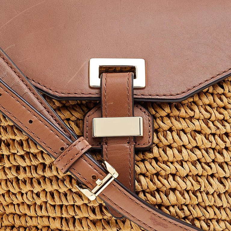 Michael Kors Beige/Brown Woven Straw And Leather Medium Naomi Shoulder