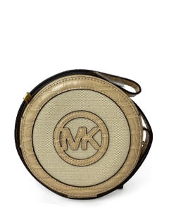 Michael Kors Beige Croc-Embossed Leather Circular Shoulder Bag
