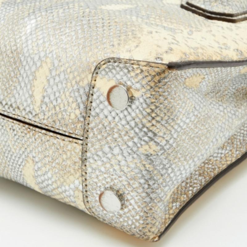 Women's Michael Kors Beige/Gold Python Embossed Leather Small Mercer Tote For Sale