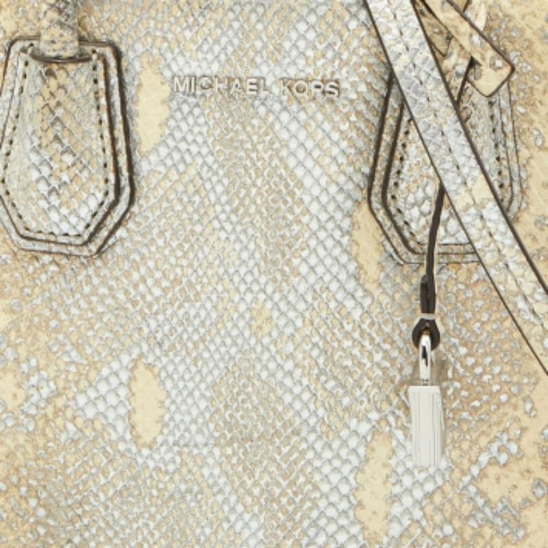 Michael Kors Beige/Gold Python Embossed Leather Small Mercer Tote For Sale 1