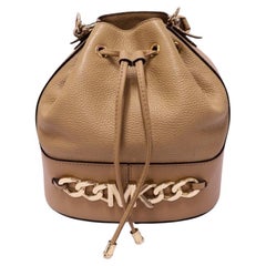 Michael Kors Beige Leather Bucket Bag with Gold MK Chain