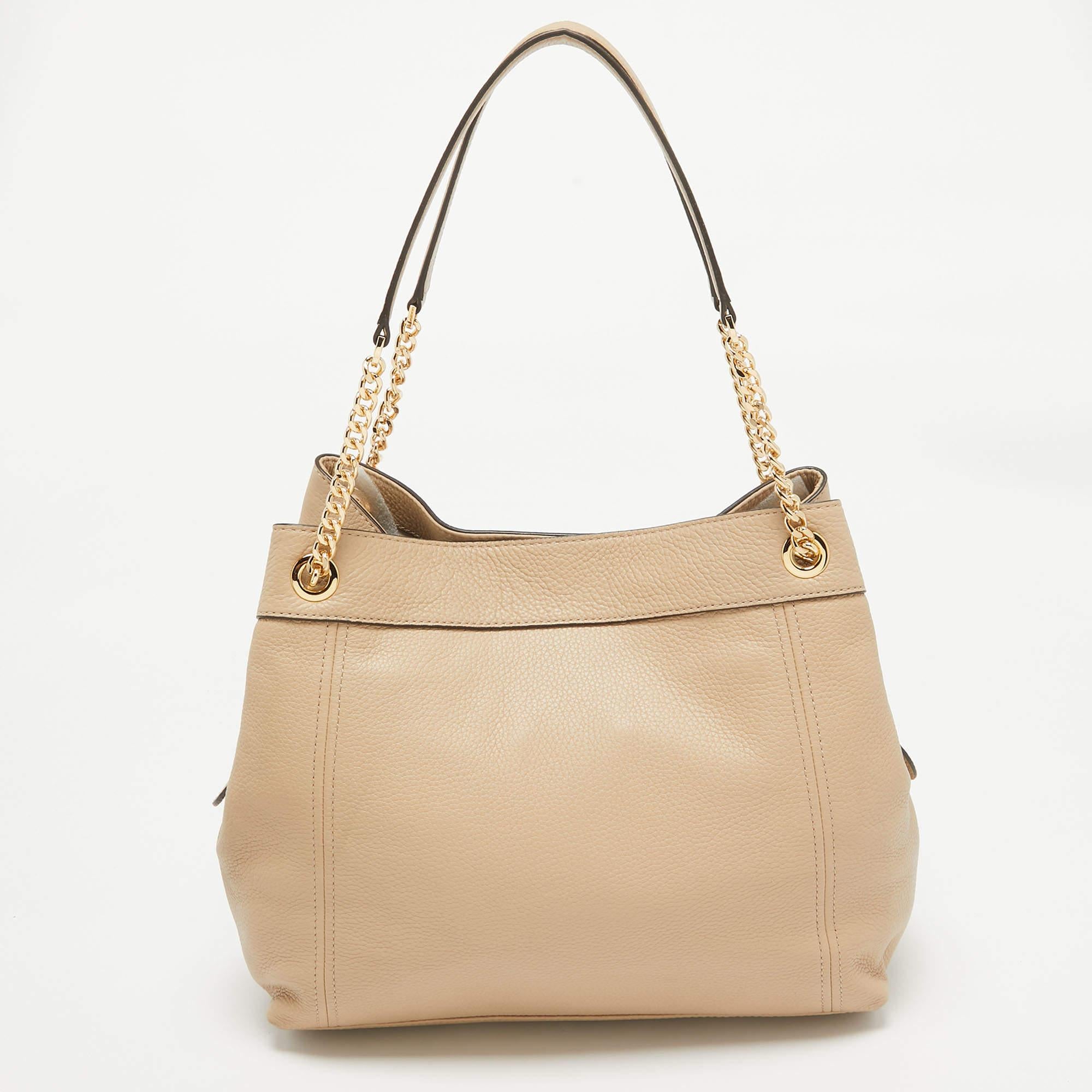 Women's Michael Kors Beige Leather large Jet Set Chain Shoulder Bag