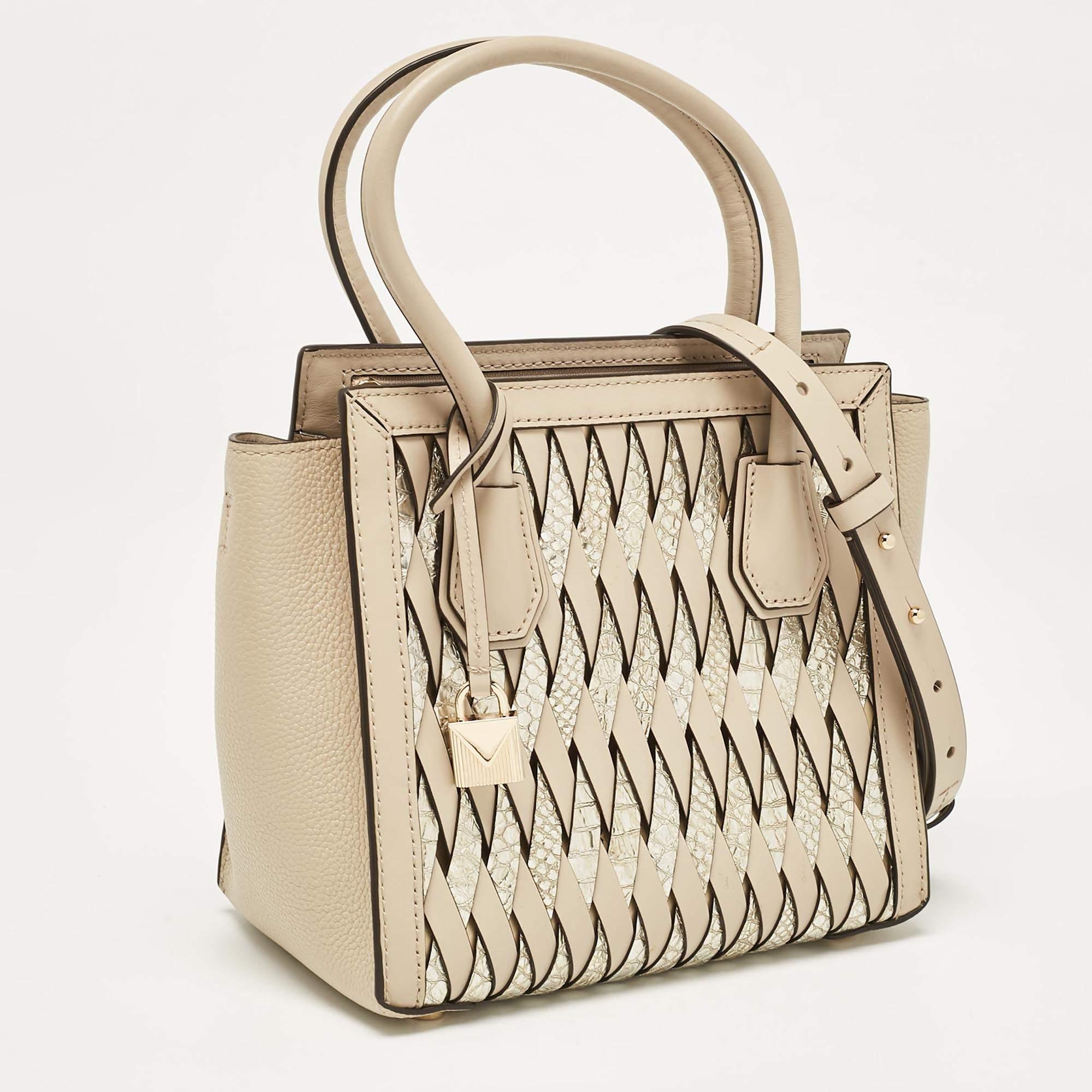 Michael Kors Beige Leather Mercer Studio Tote In Excellent Condition For Sale In Dubai, Al Qouz 2