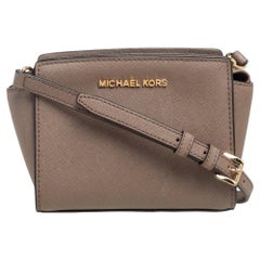 Michael Kors Beige Leather Mini Selma Crossbody Bag