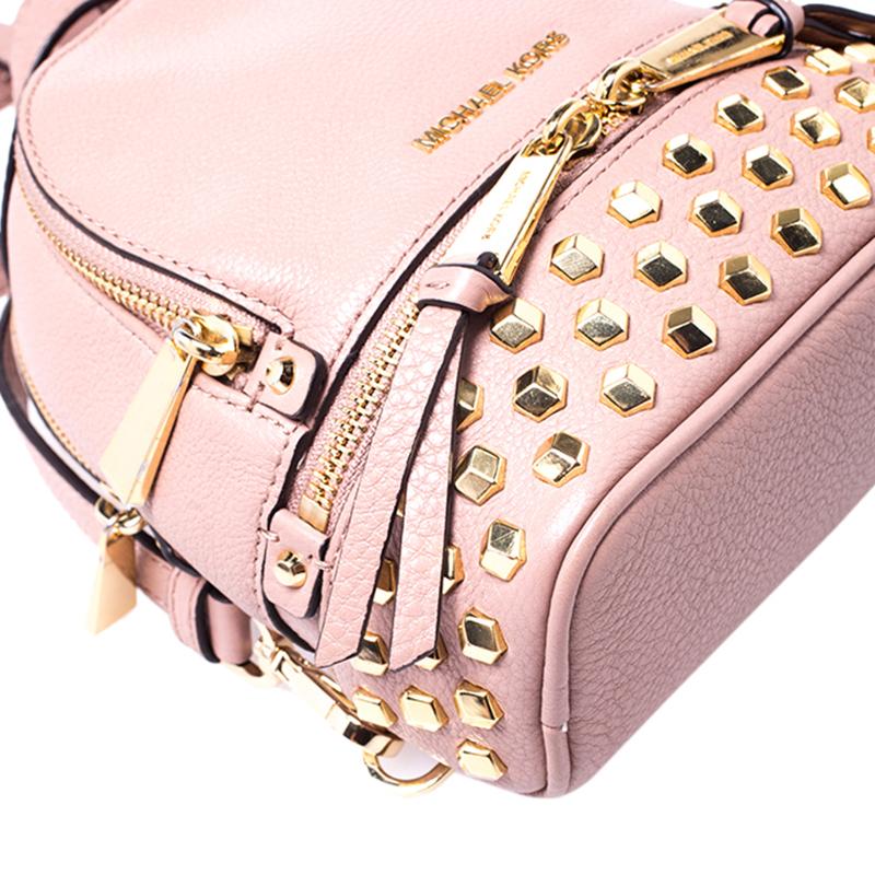 Michael Kors Beige Leather Mini Studded Rhea Backpack 1