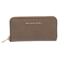 Michael Kors Beige Leather Zip Around Wristlet Wallet
