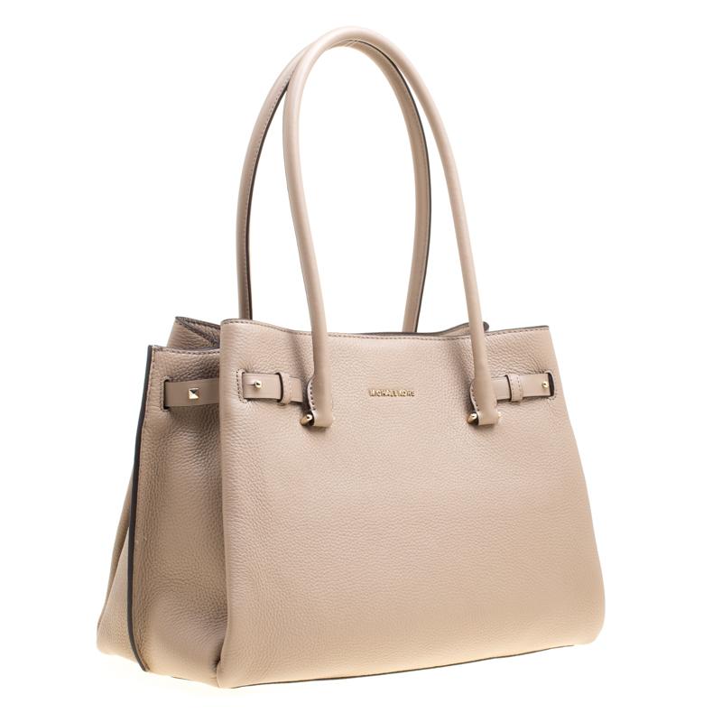 Women's Michael Kors Beige Pebbled Leather Large Addison Tote