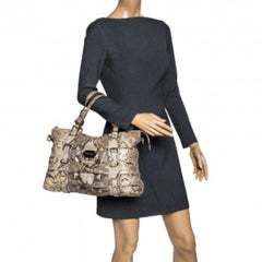 Michael Kors Beige Python Effect Leather Satchel