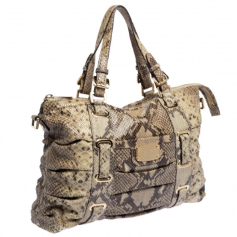 Women's Michael Kors Beige Python Effect Leather Satchel For Sale